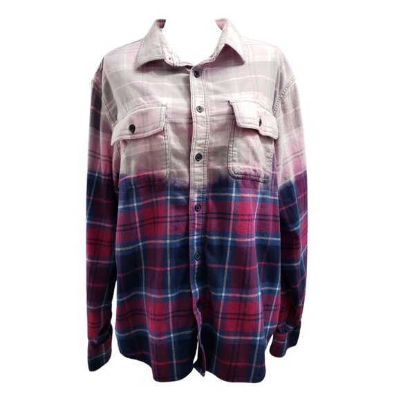 Womens Upcycled Distressed Flannel with "Vanlife" Embroidered Patch XL - Picture 5 of 8